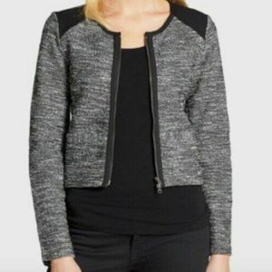 Eileen Fisher black and tweed cropped blazer